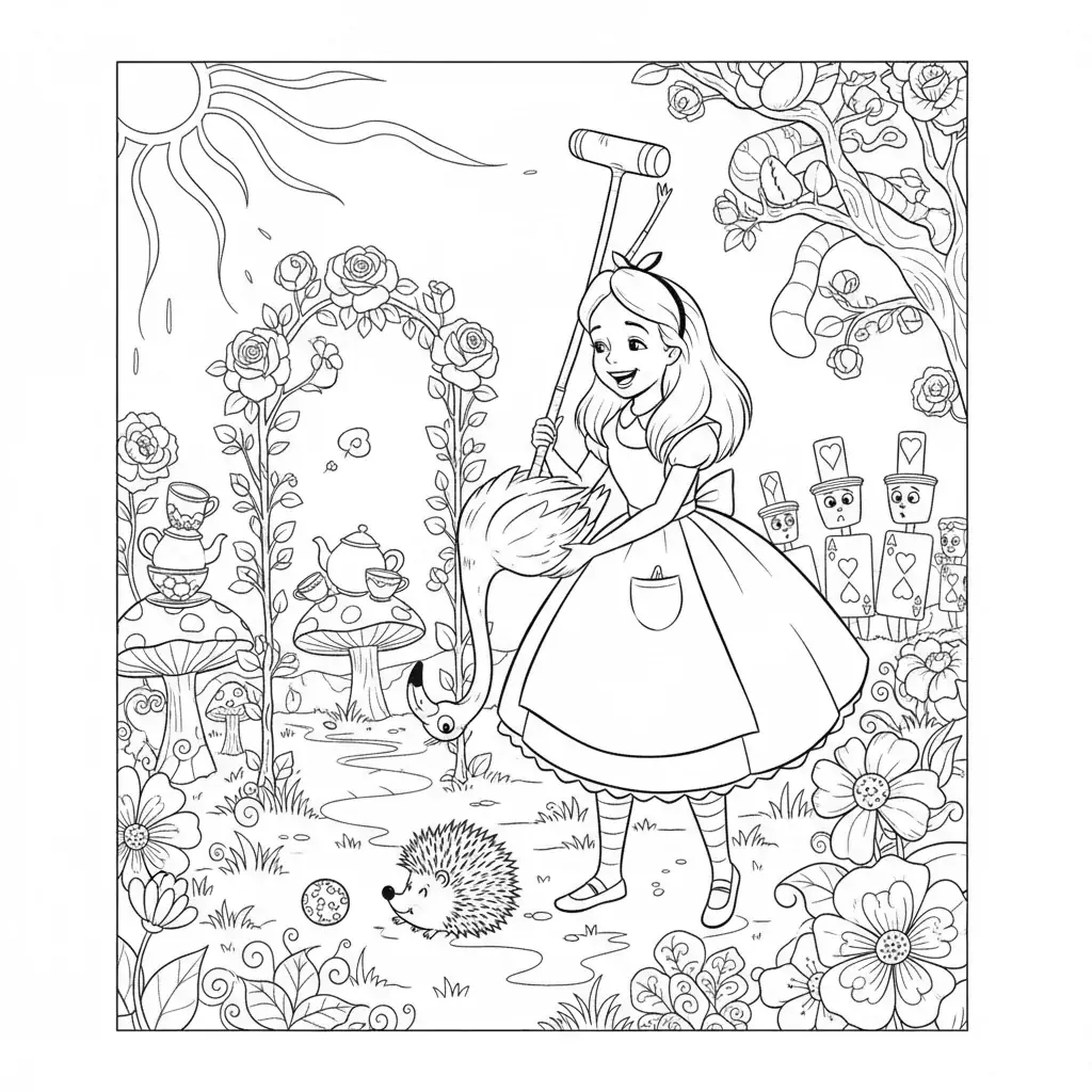 Alice Playing Croquet with a Flamingo