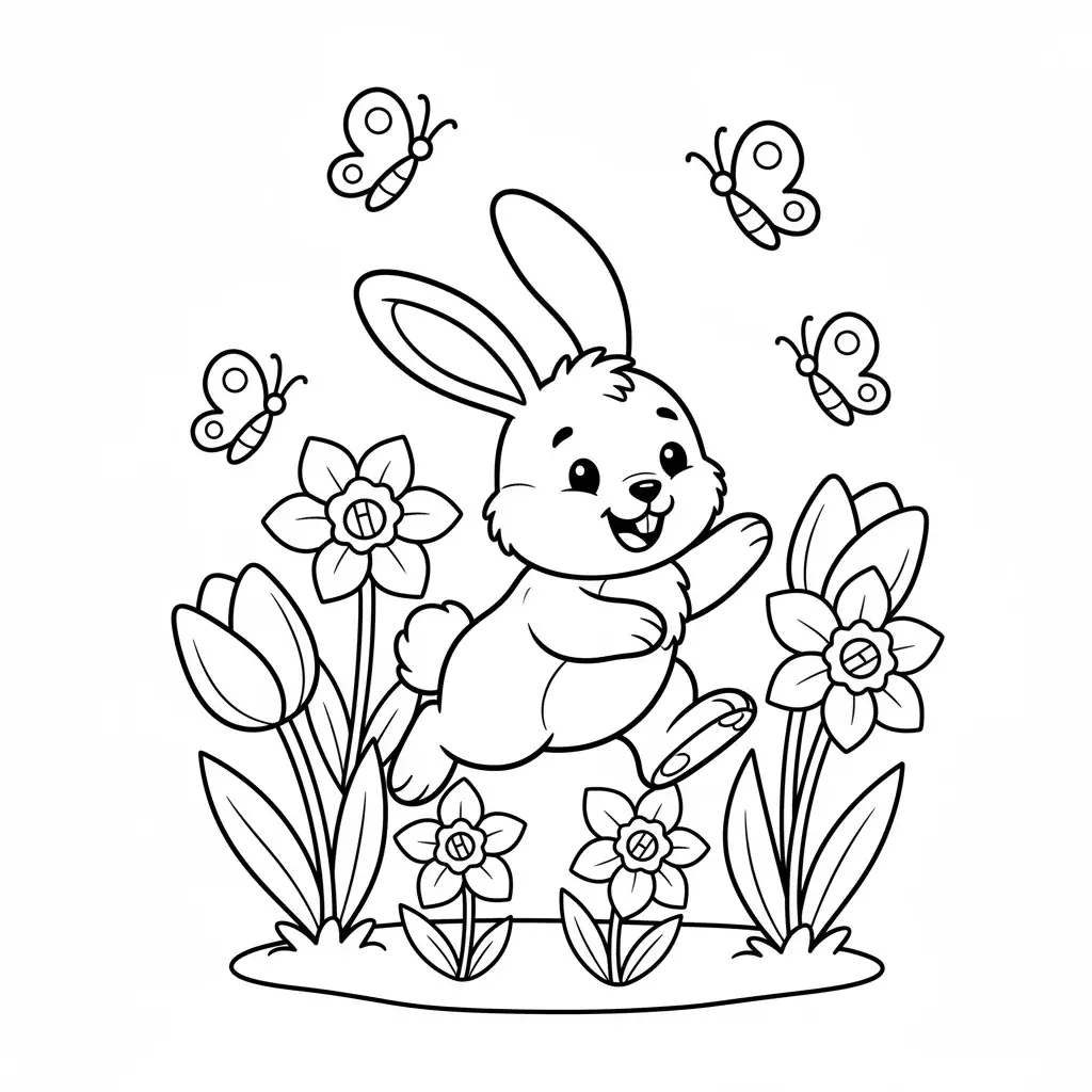 Bunny Playing in Spring Garden