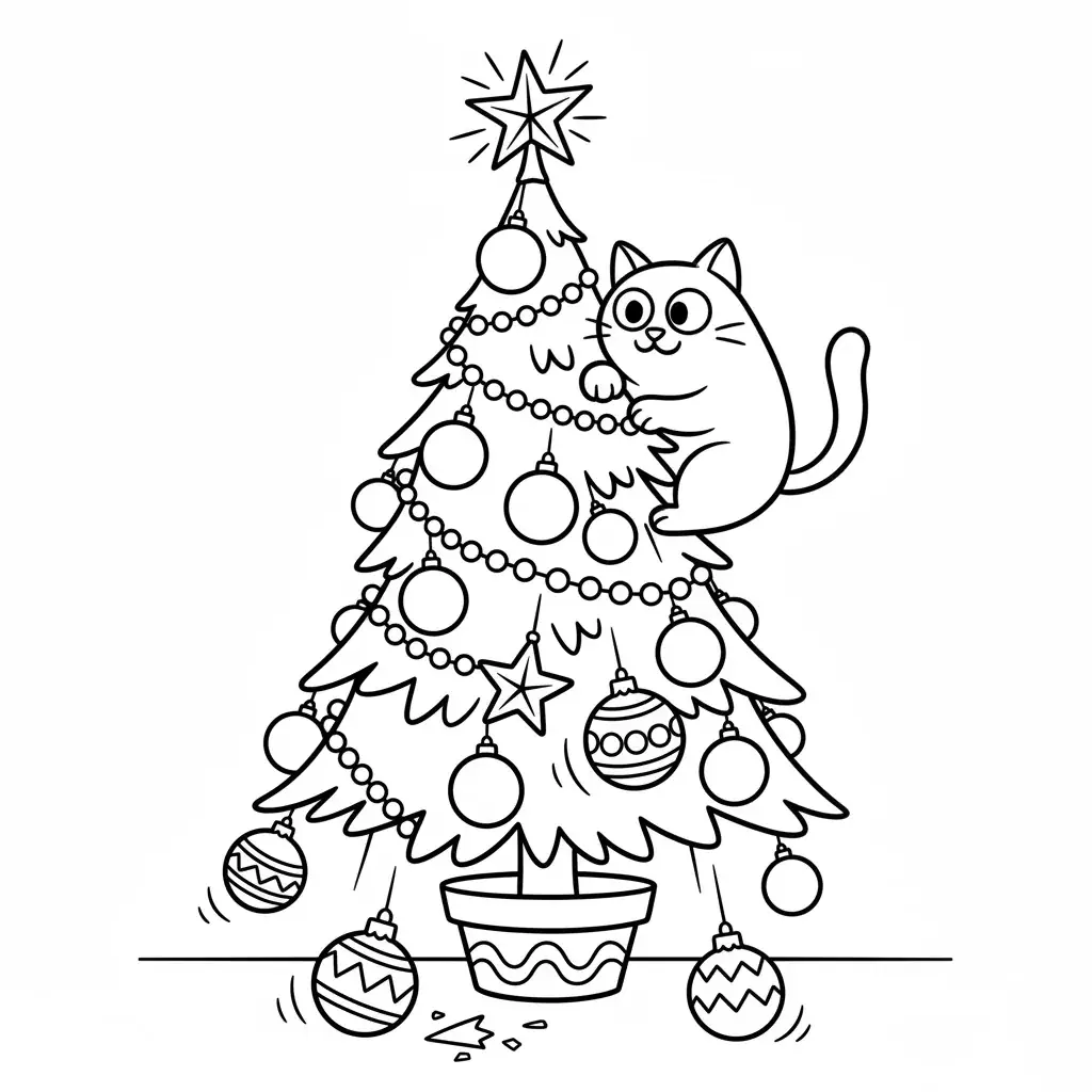 Cat Climbing the Christmas Tree