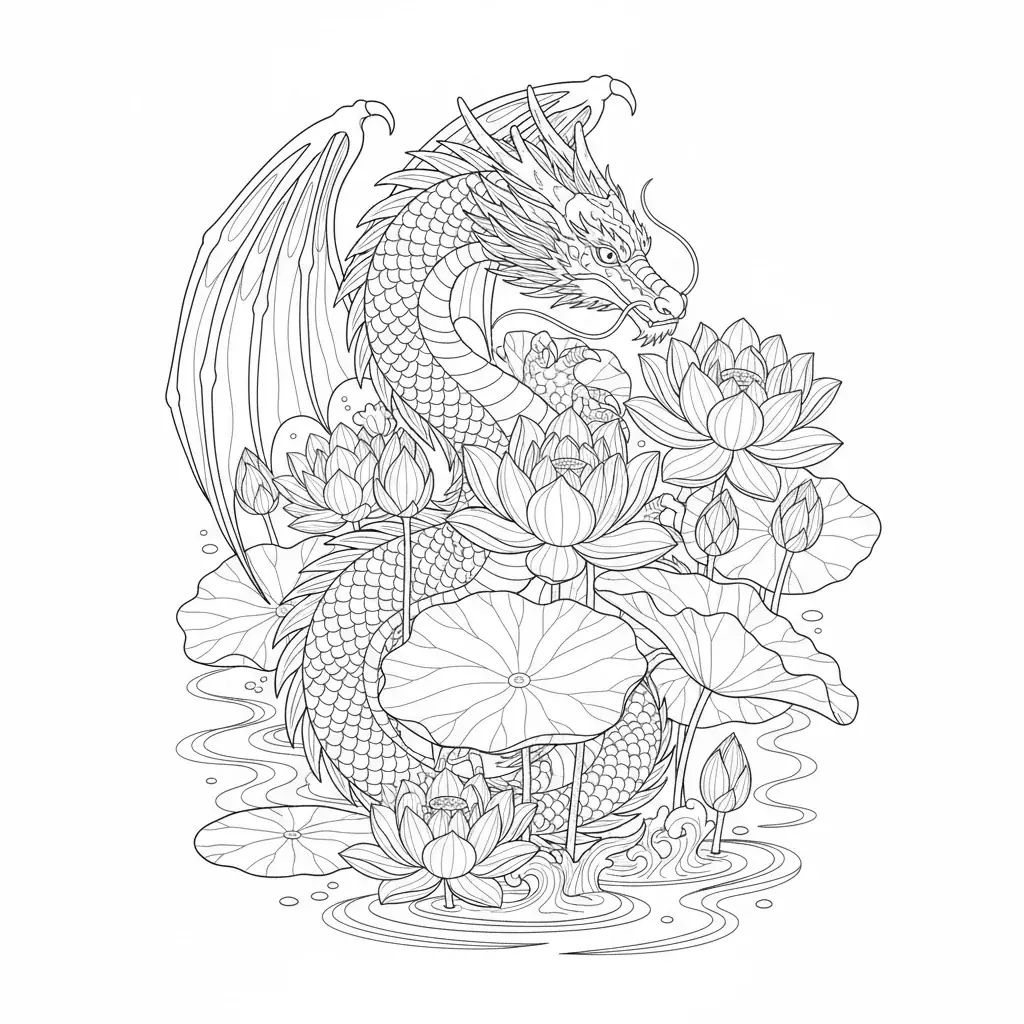 Dragon Lotus Bloom Coloring Page