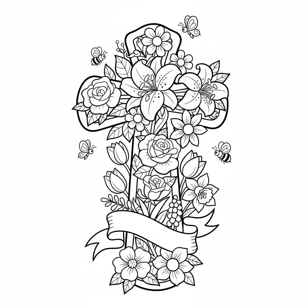 Easter Cross with Spring Flowers