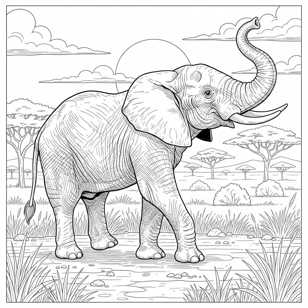 Elephant Walking on Savanna