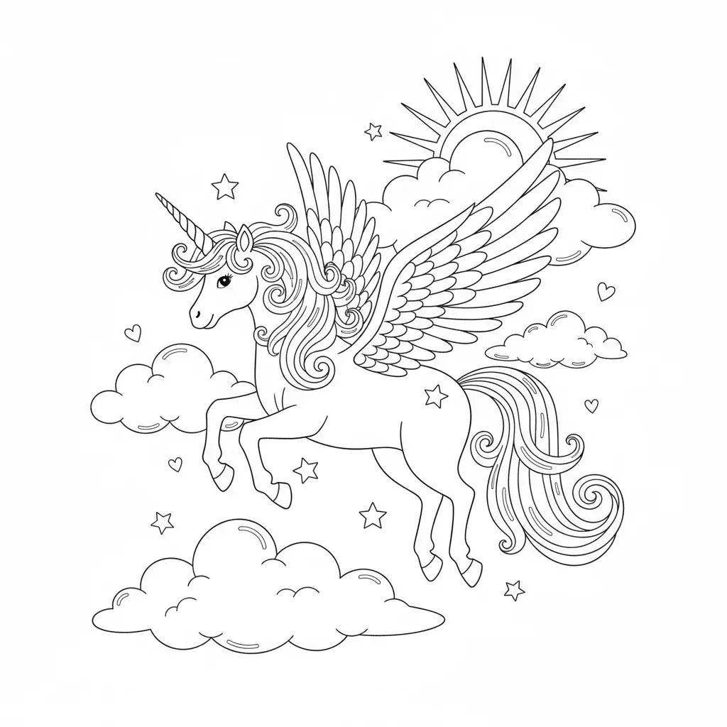 Flying Unicorn Among Clouds