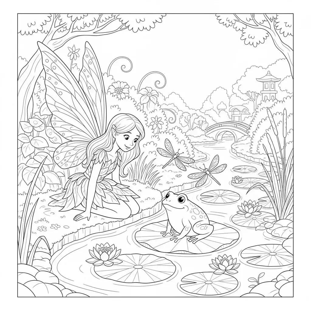 Fairy by a Garden Pond