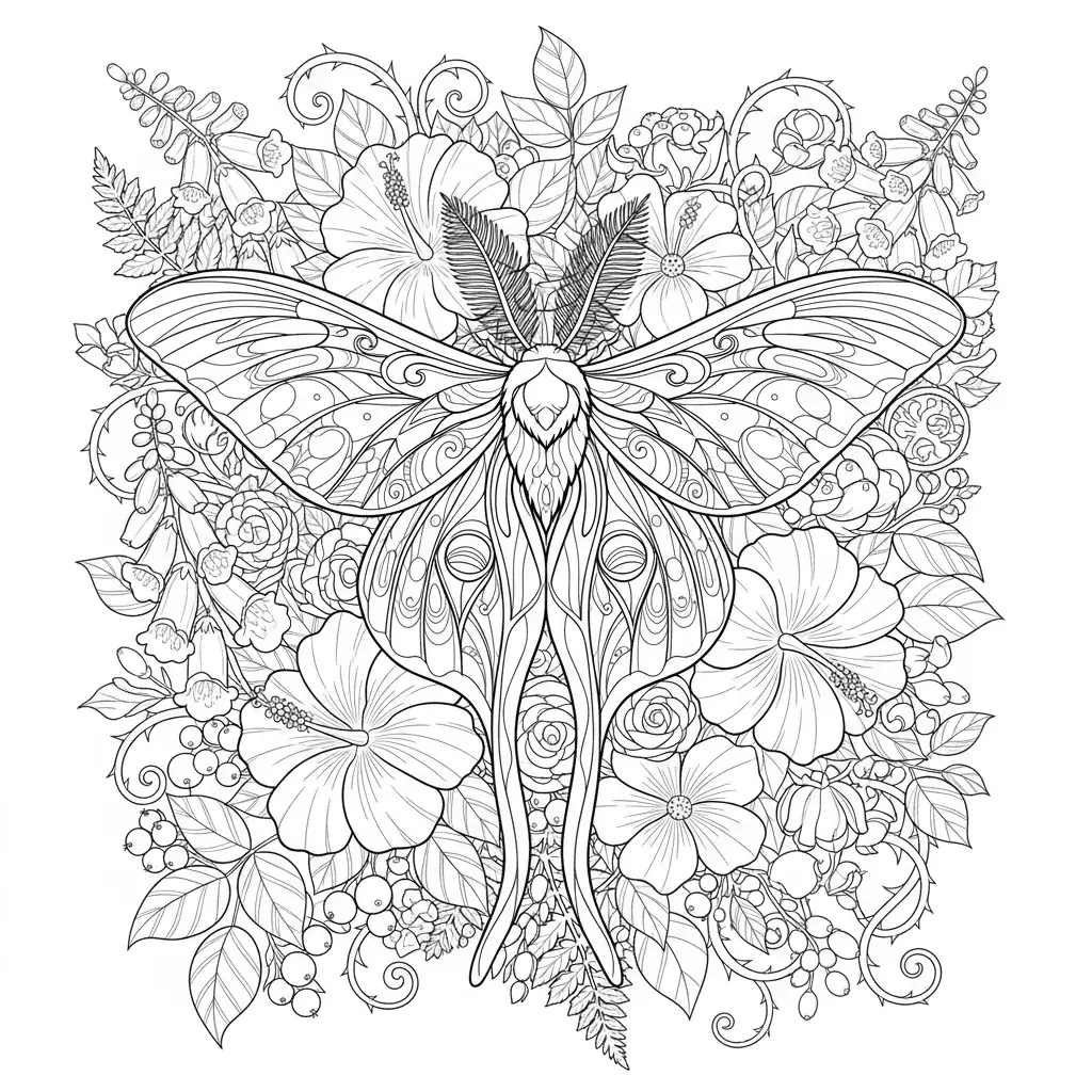 Luna Moth with Feathery Wings