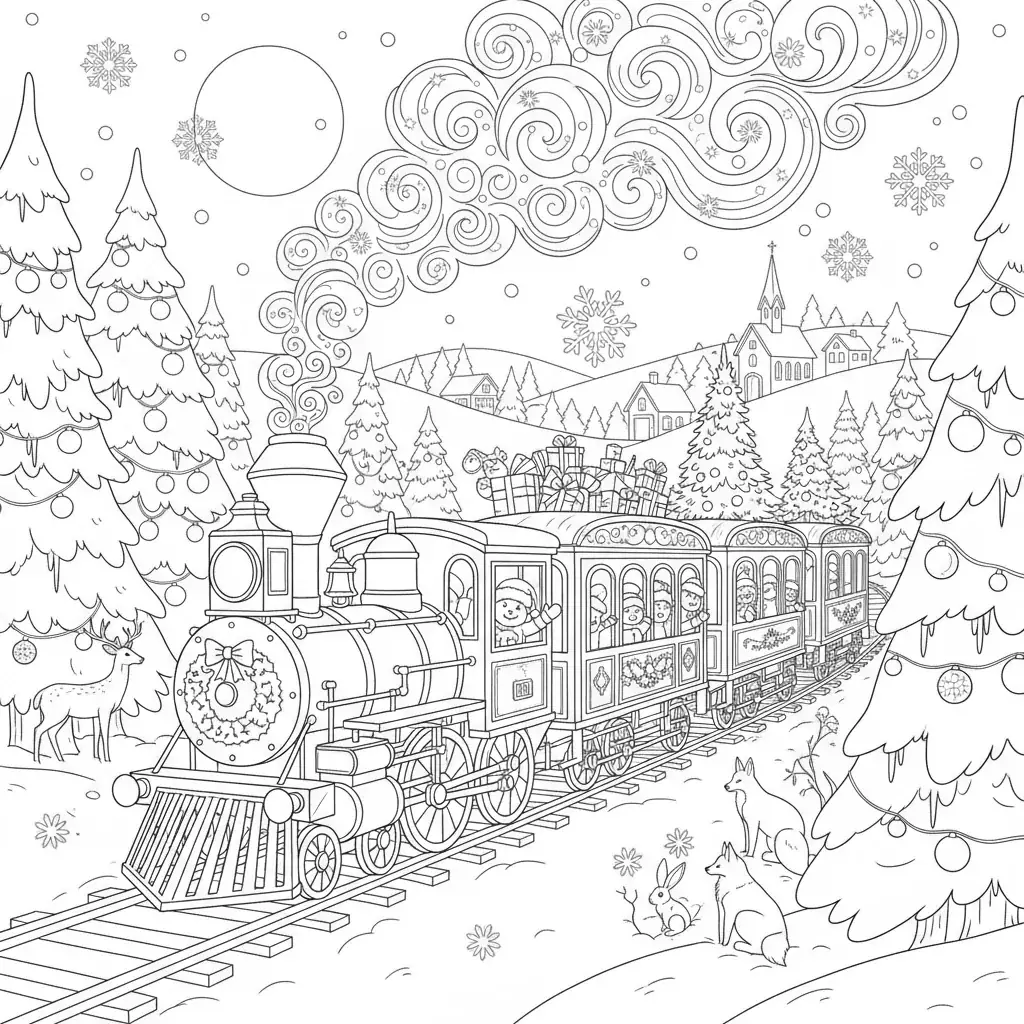 Christmas Train Through Snow