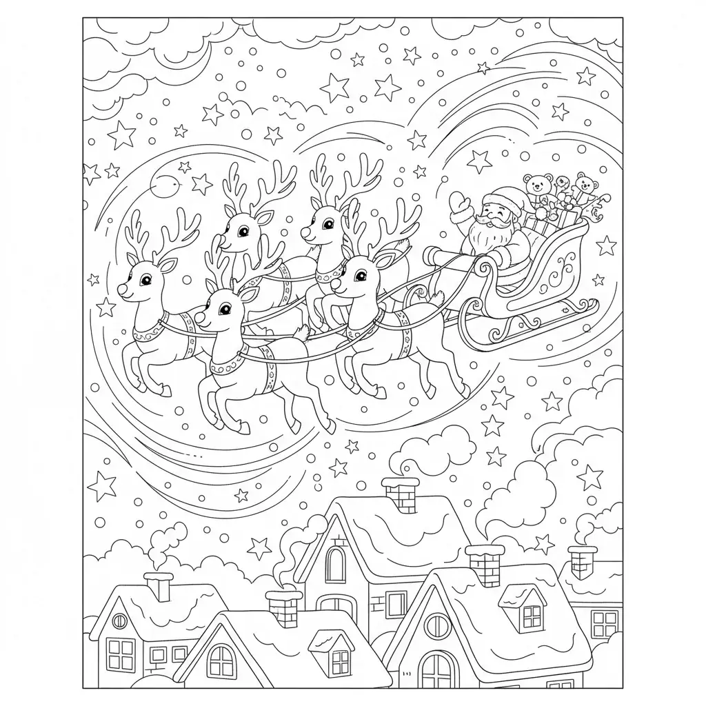 Reindeer Flying Through Snow