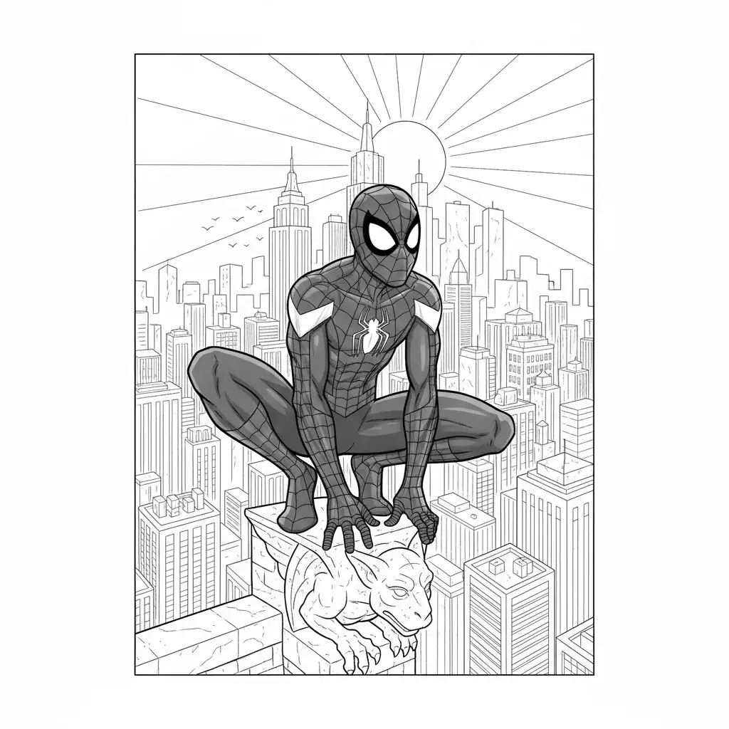Spider-Man on a Rooftop at Sunset