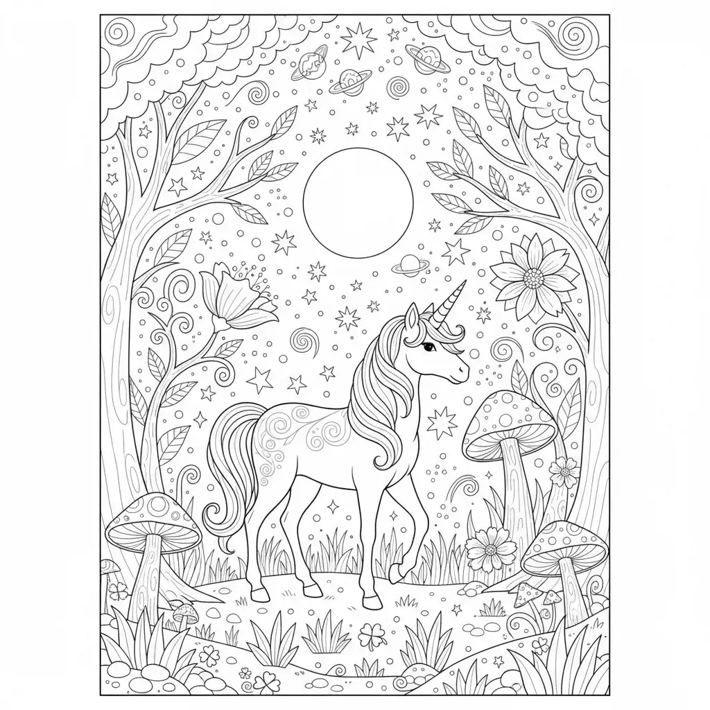 Unicorn Under Starry Night