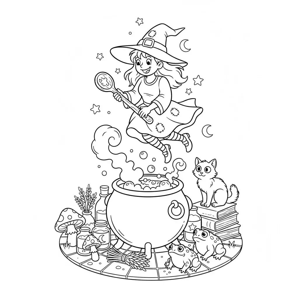 Witch Stirring Cauldron