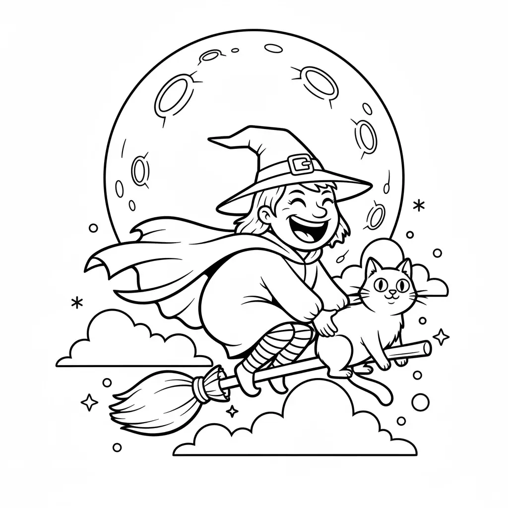 Witch Flying on Broomstick