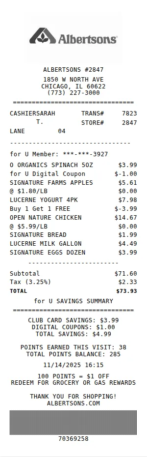 Albertsons Receipt Receipt