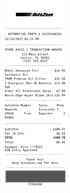 AutoZone Receipt