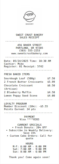 Bakery Receipt Receipt