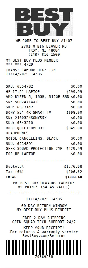 Best Buy Receipt Receipt