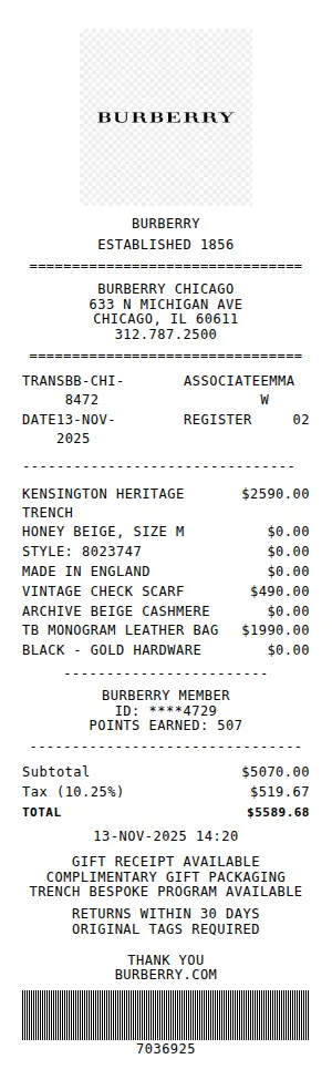 Burberry Receipt Receipt