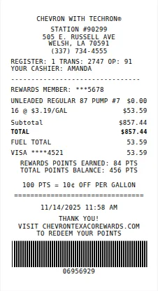 Chevron Receipt Receipt