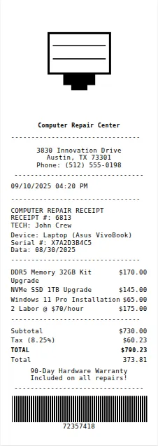 Computer Repair Receipt Receipt