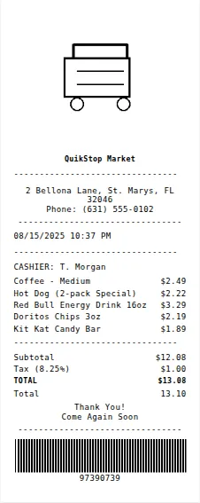 Convenience Store Receipt Receipt