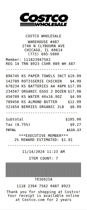 Costco Receipt Receipt