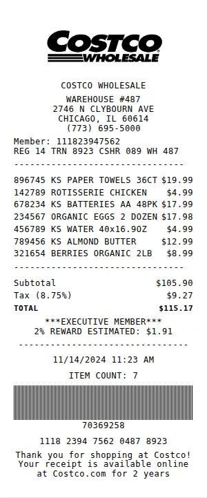 Costco Receipt Receipt
