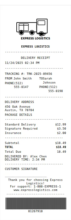 Courier Service Receipt Receipt