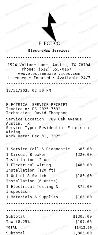 Electrician Receipt Receipt