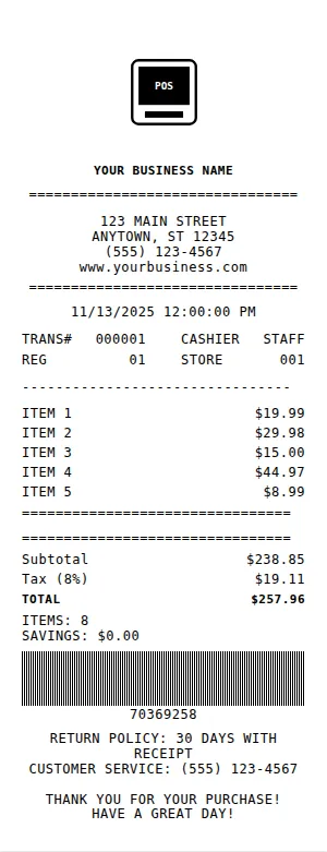 Generic POS Receipt Receipt