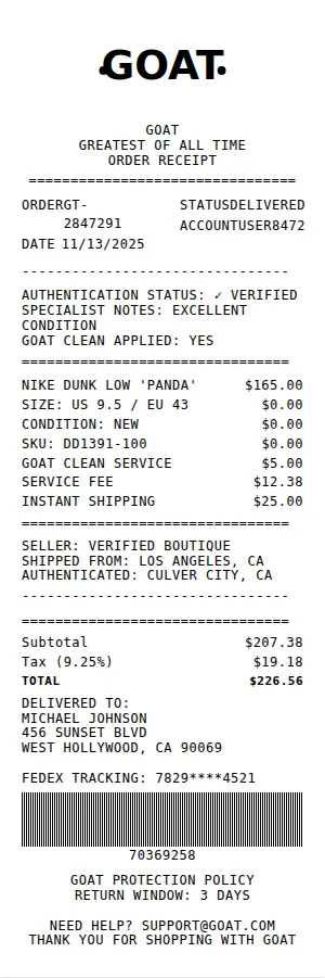 GOAT Receipt Receipt