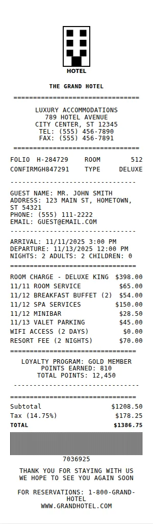 Hotel Receipt Receipt