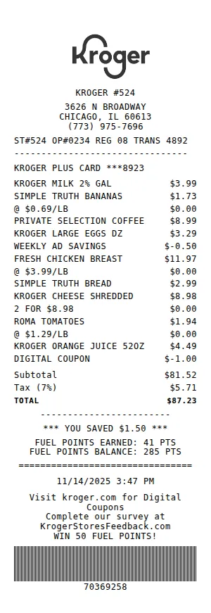 Kroger Receipt
