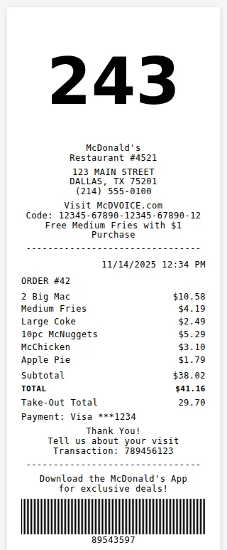 McDonald's Receipt Receipt