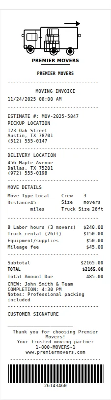 Moving Receipt