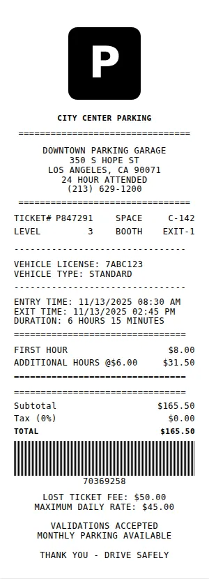 Parking Receipt Receipt