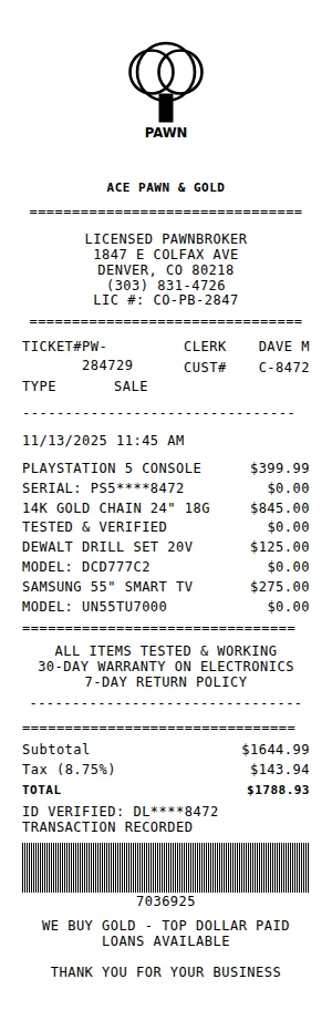 Pawn Shop Receipt Receipt