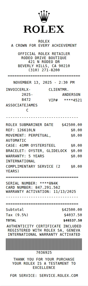 Rolex Receipt Receipt
