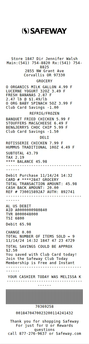 Safeway Receipt Receipt