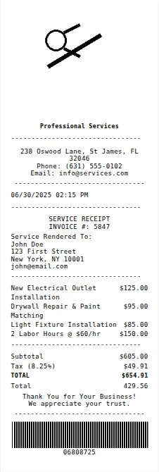 Service Receipt Receipt