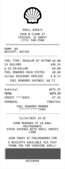 Shell Receipt Receipt