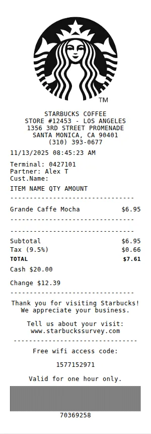 Starbucks Receipt