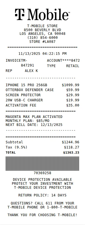 T-Mobile Receipt Receipt