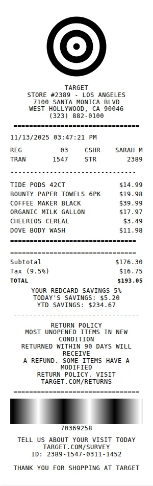 Target Receipt Receipt