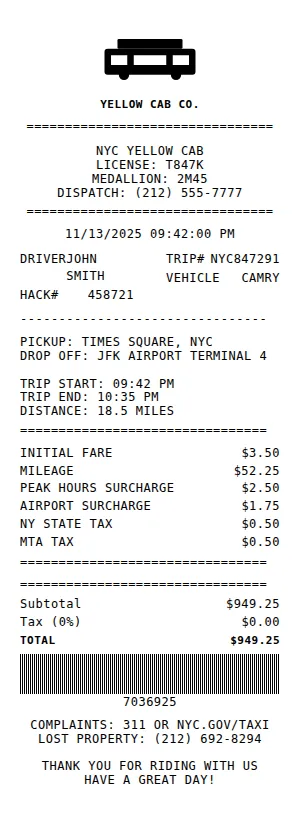 Taxi Receipt Receipt