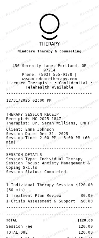 Therapy Receipt Receipt