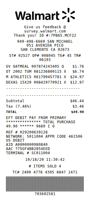 Walmart Receipt Receipt